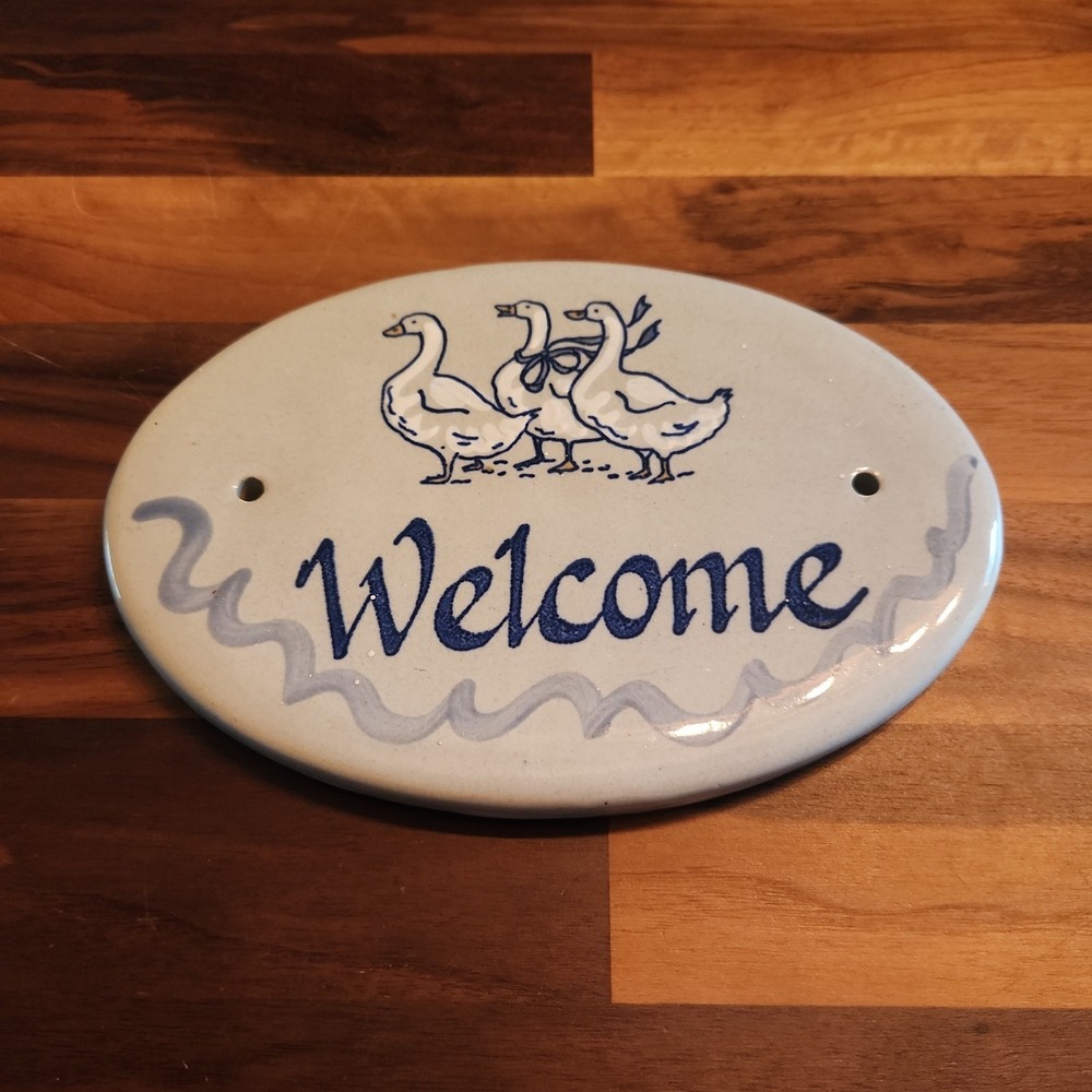 Welcome Oval Ceramic Wall Plaque - Blue and White